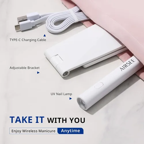 Miniatura 6 de AIRSEE Mini luz UV de mano para uñas de gel con soporte, lámparas de uñas recargables portátiles, 2 temporizadores para extensión rápida, decoración