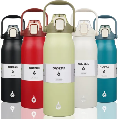 Miniatura 7 de BJPKPK - Botellas de agua aisladas con pajita, botellas de agua bonitas de 27 oz con asa, jarra de metal de acero inoxidable sin BPA, frascos 27 oz
