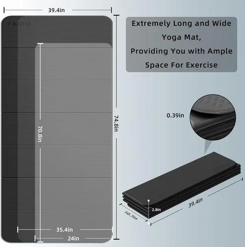 Miniatura 2 de PAIDU Tapete de yoga plegable de grosor de 2/5 pulgadas (0.394 in), diseño antideslizante de elastómero termoplástico, plegado rápido, fácil Negro
