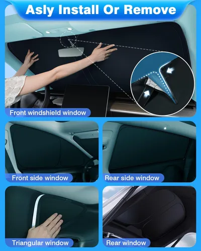 Miniatura 5 de Parasol negro para techo solar impermeable – Compatible con Tesla Model 3/Highland 2020-2026 – Bloqueo UV y reducción de calor – con hebilla negra