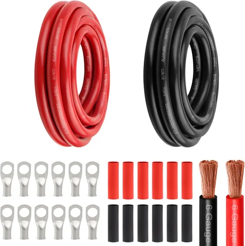 Miniatura 14 de Cable de alimentación de batería de 8 AWG - 5 pies rojo + 5 pies negro, cable de soldadura flexible de calibre 8 de alambre de cobre OFC