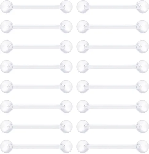 Miniatura 9 de VCMART - Anillos de plástico para lengua de 14 G, anillos de plástico para pezón para cirugía, anillo de lengua transparente, piercing que brilla