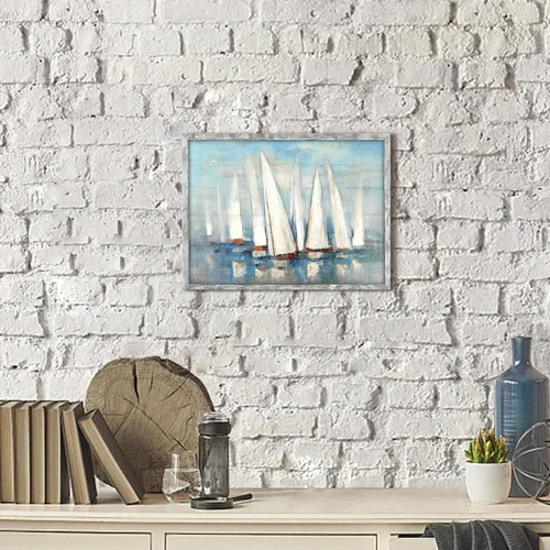 Miniatura 5 de Pintura enmarcada de paisaje marino: arte abstracto del océano, imagen costera, impresiones de veleros en madera en estilo moderno para decoración