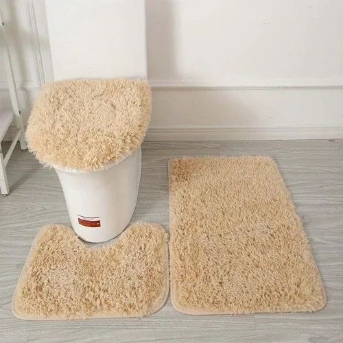 Miniatura 22 de Juego de 3 tapetes de baño para baño, suaves, antideslizantes, suaves, en forma de U, tapete para inodoro, tapete de baño y tapa de inodoro