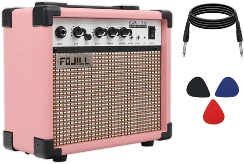 Miniatura 9 de Fojill Amplificador de guitarra eléctrica de 20W, amplificador de práctica pequeño portátil de viaje mini con conector de auriculares de 3.5, Naranja