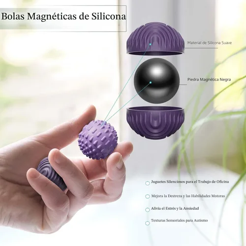 Miniatura 2 de luckdoor Bolas Magnéticas de Silicona Juguetes Fidget para Adultos y Adolescentes, 4PCS Juguetes Sensoriales para Aliviar el Estrés para Autismo
