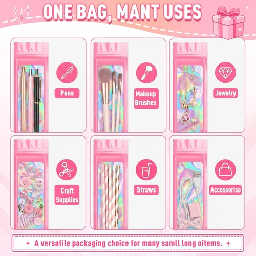 Miniatura 3 de ANZNKU Paquete de 300 bolsas multicolor para bolígrafos, bolsas holográficas de Mylar con ventana transparente, bolsas de embalaje a prueba