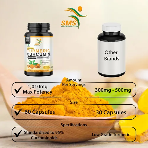 Miniatura 2 de Curcumina de cúrcuma de 1000 mg, sin rellenos, 95% curcuminoides con extracto de pimienta negra BioPerine, vegano, sin OMG, fabricado en Estados