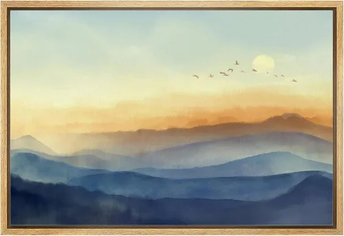 wall26 Lienzo enmarcado para pared, puesta de sol, cielo pastel, degradado, naturaleza, ilustraciones de área silvestre, bellas artes, decoración de