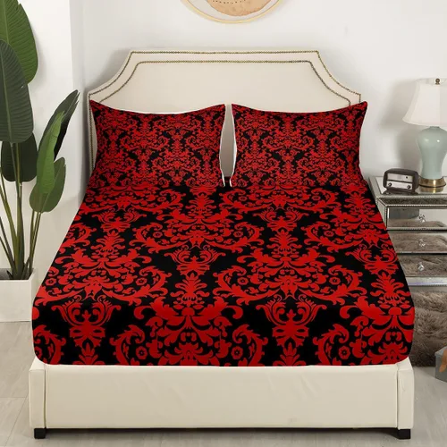 Miniatura 3 de Erosebridal Juego de sábanas de damasco con diseño floral, tamaño individual, gótico, rojo y negro, juego de sábanas de flores barrocas victorianas