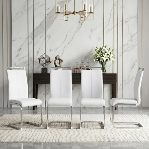 Miniatura 7 de Juego de sillas de comedor gopop, sillas modernas de metal para cocina con asiento acolchado de piel sintética, respaldo alto y patas de cromo