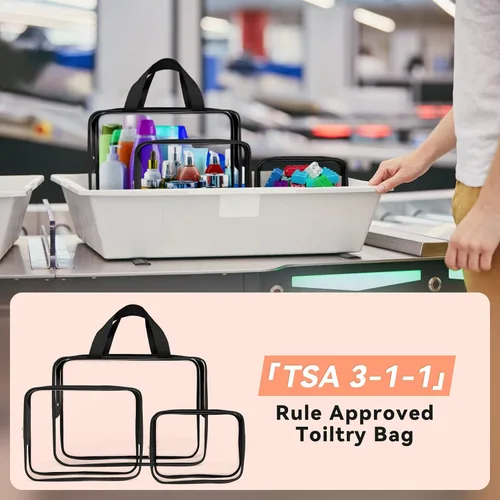 Miniatura 5 de TISRATOK Neceser de maquillaje transparente de viaje de 10 piezas, plástico PVC cosmético aprobado por la TSA Kit organizador con bolso con Negro