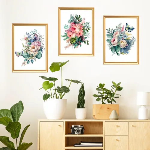Miniatura 7 de 4 calcomanías autoadhesivas para asiento de inodoro, diseño floral, diseño de flores de acuarela, para colocar en casa, para dormitorio, sala