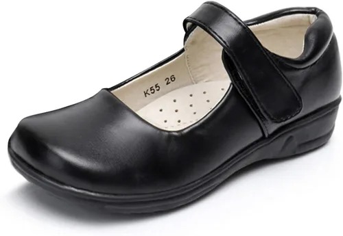Akk Girl's Mary Jane - Zapatos para uniforme escolar para niña, con correa, planos, color negro (niñas pequeñas y grandes)