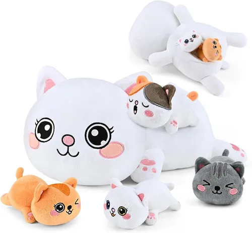 Miniatura 11 de KMUYSL Juguetes para edades 0 1 2 3 4 5 6 7 8+ años - Muñeca de peluche mamá con 4 bebés en su barriga, juego de juguetes de peluche suave, regalos