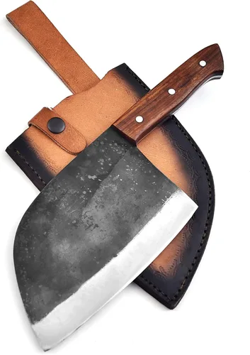 Miniatura 10 de Cuchillo Viking Japan Kitchen mejorado – Cuchillo de carnicero forjado a mano con funda, cuchillo afilado de acero de alto carbono para cortar