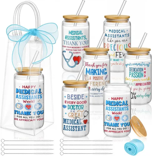 Miniatura 14 de Mumufy 6 Juegos de Tazas de Vidrio Florales Bohemias con Bolsa de Regalo Transparente de 16 onzas, Tazas de Café Helado Reutilizables con Flores
