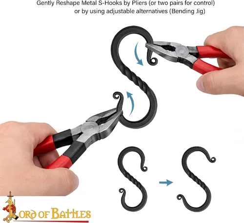 Miniatura 2 de Lord of Battles Twisted Hand Forged Iron S-Hooks Set of 20 - Rustic Black S-Shaped Hanging Hooks for Kitchen Utensils, Pots & Pans, Camping, Garden