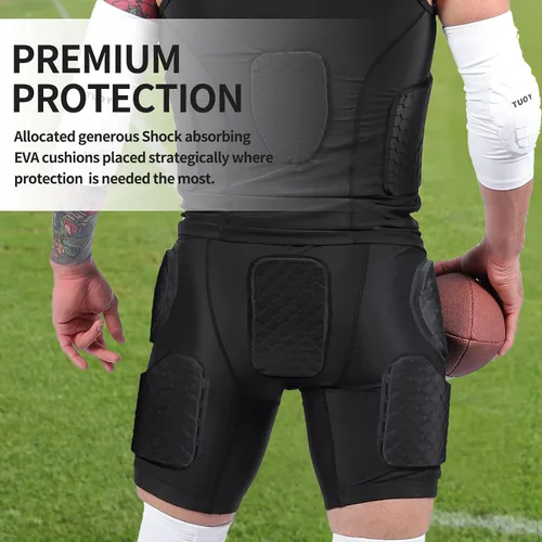 Miniatura 6 de Fajas de fútbol para hombre, cadera y muslo, protector de coxis para adultos, protección atlética para rugby, béisbol, patinaje