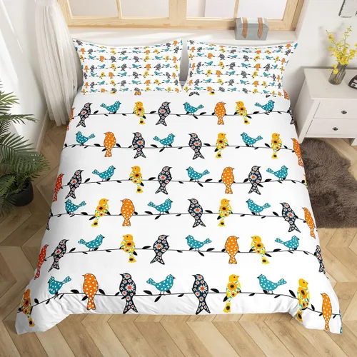 Juego de ropa de cama de pájaros, tamaño individual para niños y niñas, adultos, dormitorio, universidad, decoración de Navidad, funda de edredón
