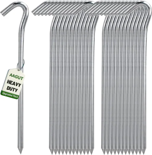 Miniatura 12 de AAGUT Estacas de metal resistente de 9 pulgadas, paquete de 50 estacas de acero galvanizado resistente al óxido, ganchos para valla de jardín