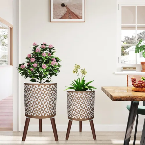 Miniatura 3 de Maceta de 10 y 12 pulgadas con soporte, macetas grandes y modernas para plantas de interior y exterior con agujeros de drenaje, macetas grandes
