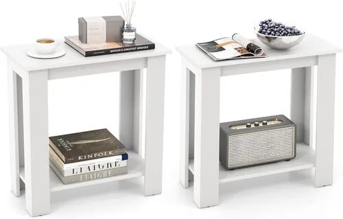 Miniatura 10 de Giantex Narrow End Table, 2-Tier Side Table with Open Storage Shelf, Retro Wood Sofa Table Bedside Tables for Small Spaces, Slim Nightstand for