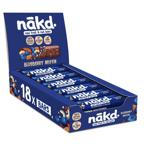 Nakd Bar, Blueberry Muffin de frutas crudas y frutos secos, sin gluten, vegano, 18 unidades18