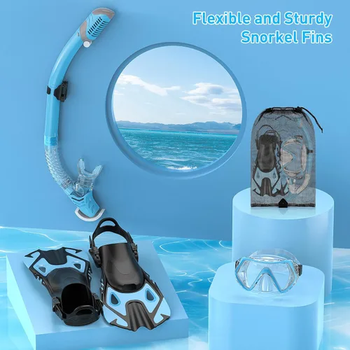 Miniatura 6 de Snorkeling Gear Set for Adults – Dry Top Snorkel Set, Panoramic Anti-Fog Mask, Adjustable Swim Fins – Travel Diving Kit with Storage Bag