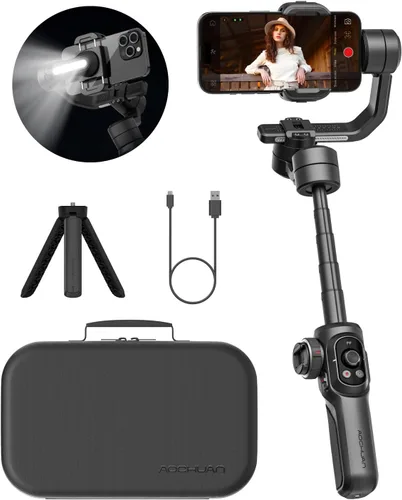 AOCHUAN Estabilizador de cardán para smartphone, cardán estándar de la industria de 3 ejes con rotación de 360°, estabilizador de teléfono