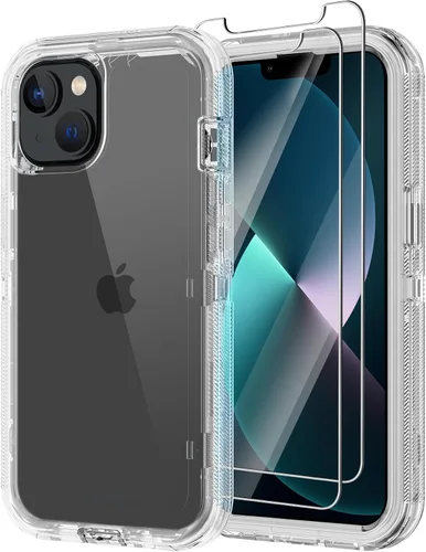 Miniatura 14 de Funda para iPhone 13 con 2 protectores de pantalla, protección contra caídas a prueba de golpes, cuerpo completo, resistente, 3 capas, militar