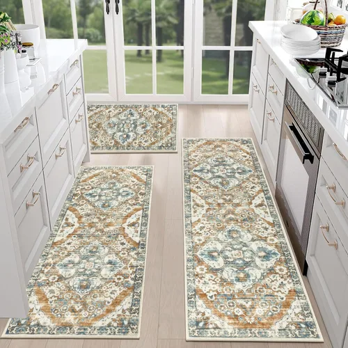 Miniatura 8 de HEBE - Juego de 3 alfombras de cocina de granja, antideslizantes, lavables, tapetes de cocina bohemios para suelo, alfombra de cocina, alfombra