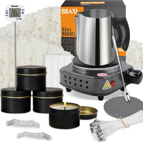 BBAXI Kit de fabricación de velas con placa caliente electrónica, derretidor de cera de vela para derretir, incluye olla de fusión, placa caliente,