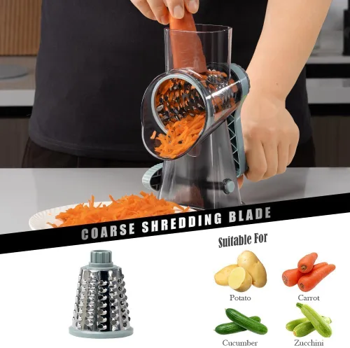 Miniatura 3 de Badelite Rallador de queso, triturador de queso y verduras, rallador para cocina, 3 cuchillas intercambiables para queso, papa, calabacín, nueces