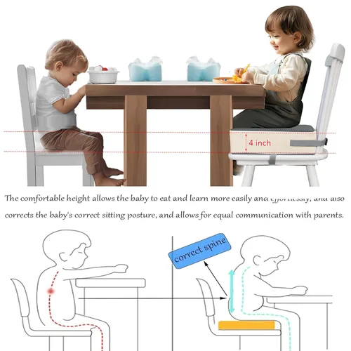 Miniatura 6 de Eiury Asiento elevador para niños pequeños, silla de comedor para cocina, cojín de poliuretano impermeable, antiarañazos, parte inferior Gris oscuro