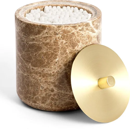 Miniatura 10 de Travertine Dispensador de Hisopos con Tapa para Hisopos de Algodón, Bolas, Almohadillas, Palillos de Hilo Dental, Frasco de Boticario de Mármol