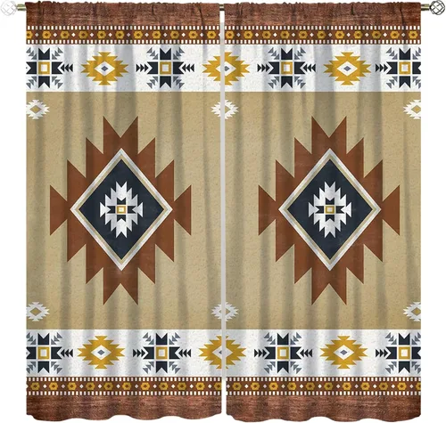 Miniatura 10 de YCness Cortinas aztecas, patrón étnico nativo nativo americano del suroeste, patrón étnico bohemio occidental geométrico para sala de estar
