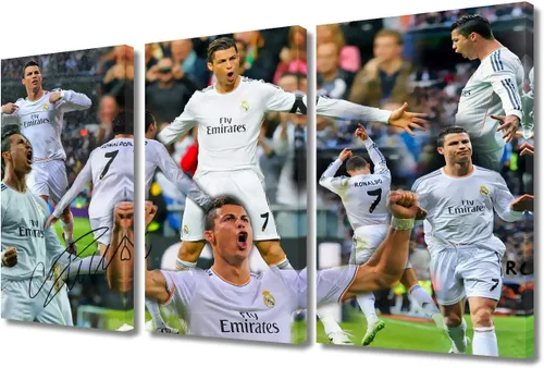Miniatura 27 de TISHIRON CR7 - Póster de Cristiano Ronaldo de 3 piezas, lienzo para pared, cuadros de superestrella de fútbol, arte de pared grande envuelto