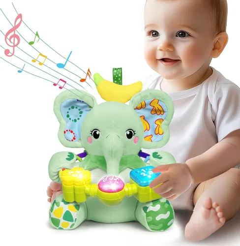 Miniatura 11 de Ryotagift Animales de Peluche Juguetes de Elefante Musical Bilingüe para Bebé, Juguete de Aprendizaje Temprano para Infantes con Música con Luces
