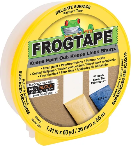 Miniatura 14 de FrogTape Cinta para pintores de superficies delicadas con bloque de pintura, 1.5 pulgadas de ancho (1.41 pulgadas x 60 yardas), baja adherencia