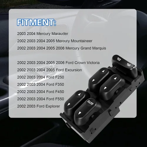 Miniatura 2 de Interruptor de ventana eléctrica principal del lado del conductor de repuesto para Ford F250 F350 F450 F550 2002 2003 2004, Explorer 2002 2003