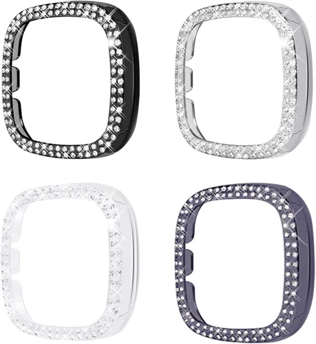 Miniatura 9 de Funda protectora brillante compatible con Fitbit Versa 3/Sense, marco de parachoques de diamantes de imitación de cristal brillante para mujer