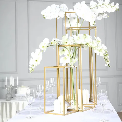 Miniatura 16 de Efavormart - Paquete de 2 soportes de metal para flores de boda de 12 pulgadas, soporte geométrico para centro de mesa Dorado