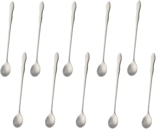 Miniatura 16 de Juego de 8 cucharas mezcladoras de acero inoxidable con mango largo de 7.9 in para café, batidos, jugos, cócteles