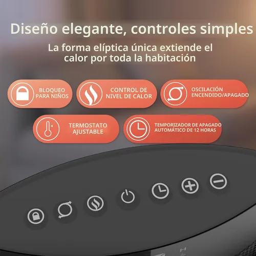 Miniatura 5 de Calentador de Torre de Cerámica Lasko Ellipse para el Hogar con Interruptor de Volcado, Bloqueo Infantil, Pantalla Digital, Termostato, Oscilación