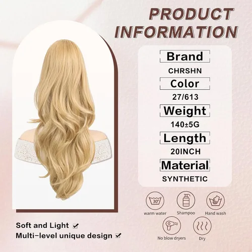 Miniatura 5 de Extensión de cola de caballo rubio, extensión de cola de caballo con cordón de 20 pulgadas para mujeres, extensiones de cabello de cola de caballo