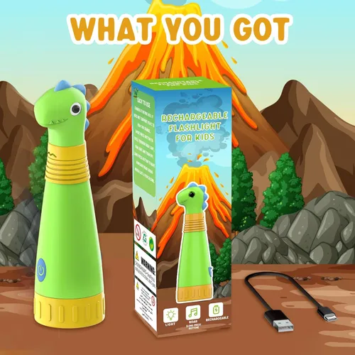 Miniatura 6 de Linterna recargable de dinosaurio con rugido para niños, linterna de campamento para niños, linterna de mano para niños, luces de Navidad