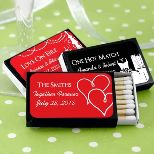 Miniatura 4 de Partidos personalizados para recuerdos de boda, partidos de boda personalizados, diseños de silueta (juego de 50 cajas de cerillas) (caja negra)
