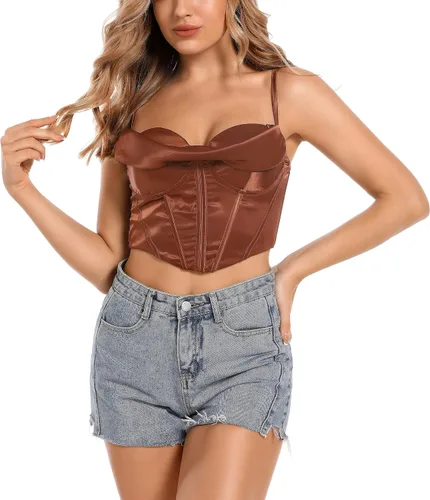 Wiltilky Sujetador sexy para el pecho, corsé corto, top de moda con tirantes delgados, camiseta sin mangas para mujer