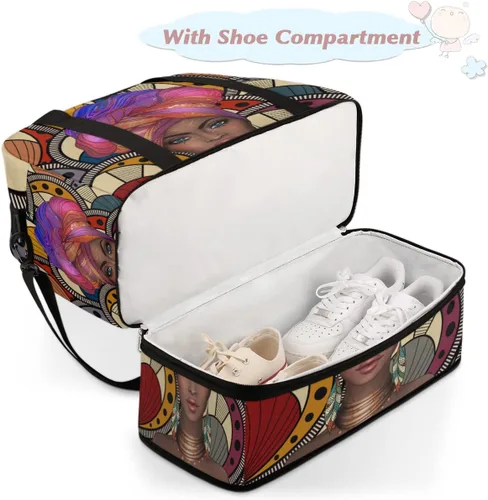 Miniatura 4 de Bolsa de viaje africana afro mujer deportiva bolsa de gimnasio para mujer y hombre, bolsa plegable impermeable para fin de semana para entrenamiento